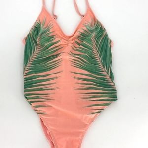 Xhilaration One-Piece Swimsuit Peach Palm Print L